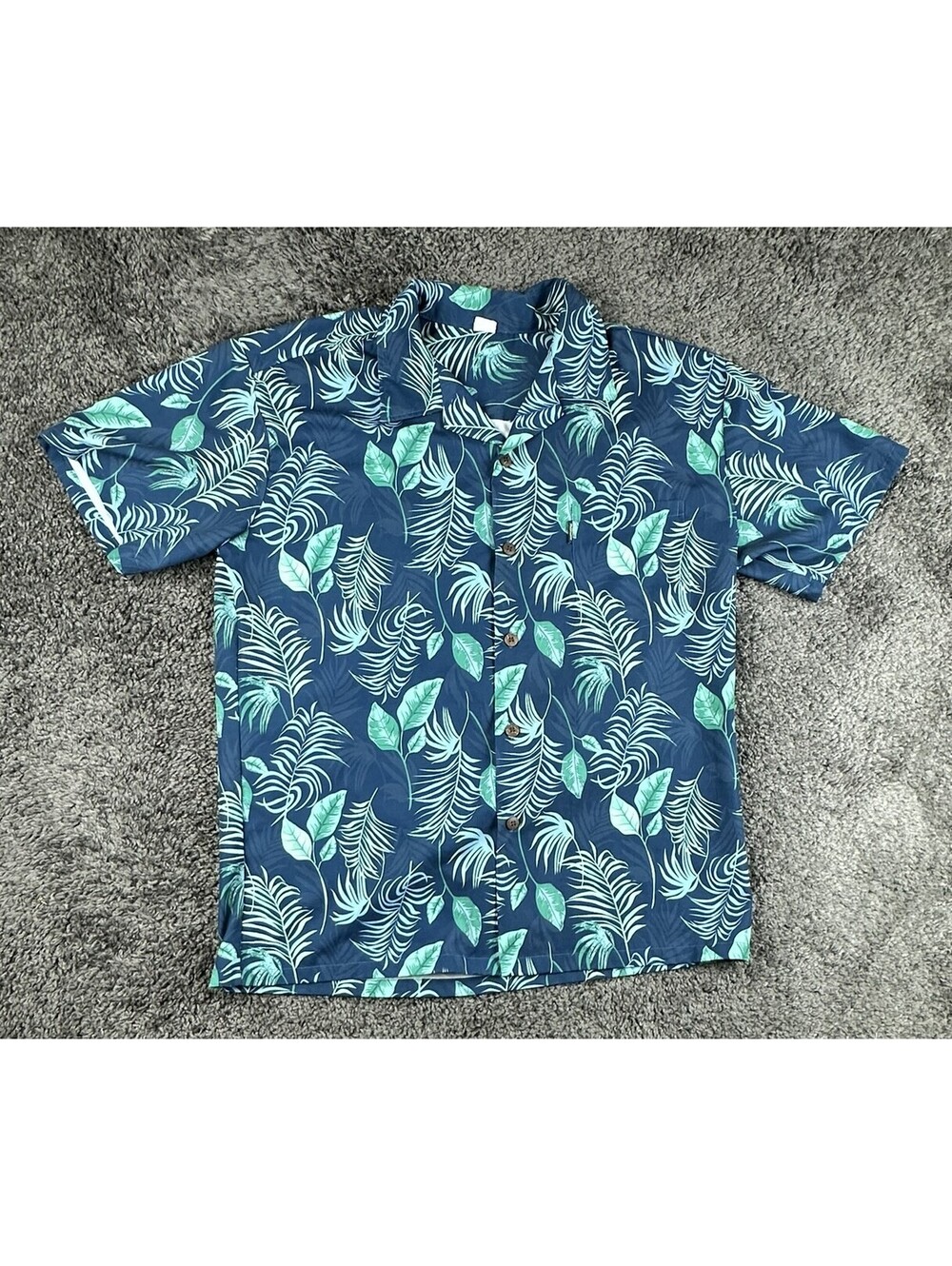 Palmwave Hawaii Shirt Mens XL Blue Green Tropical Leaf Print Button Up Aloha